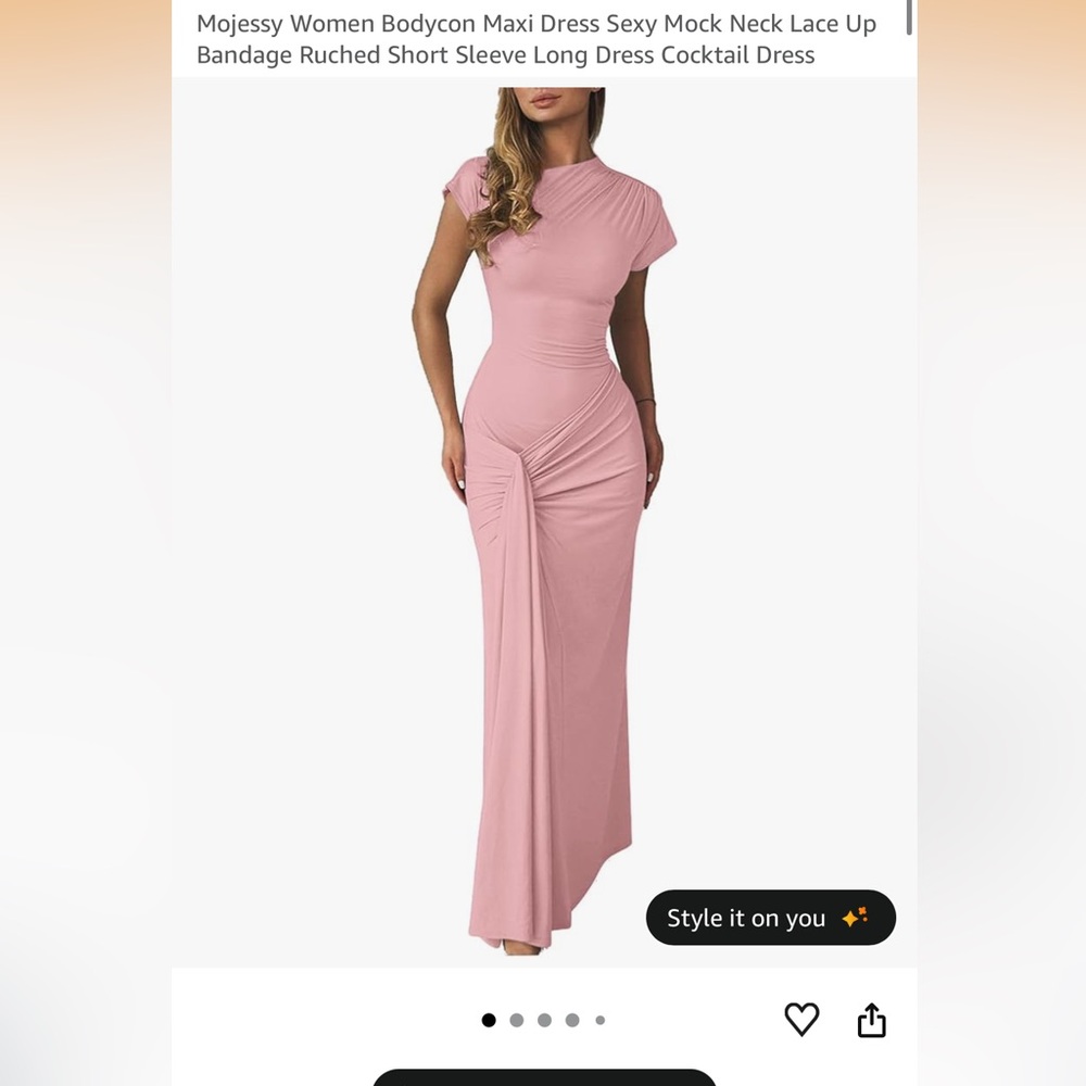Pink Ruched Bodycon Maxi Dress